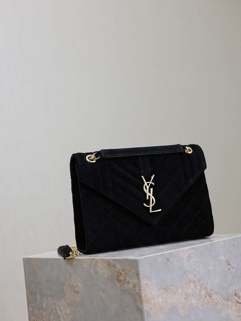 YSL 600185 Envelope Meduim In Black Suede Leather