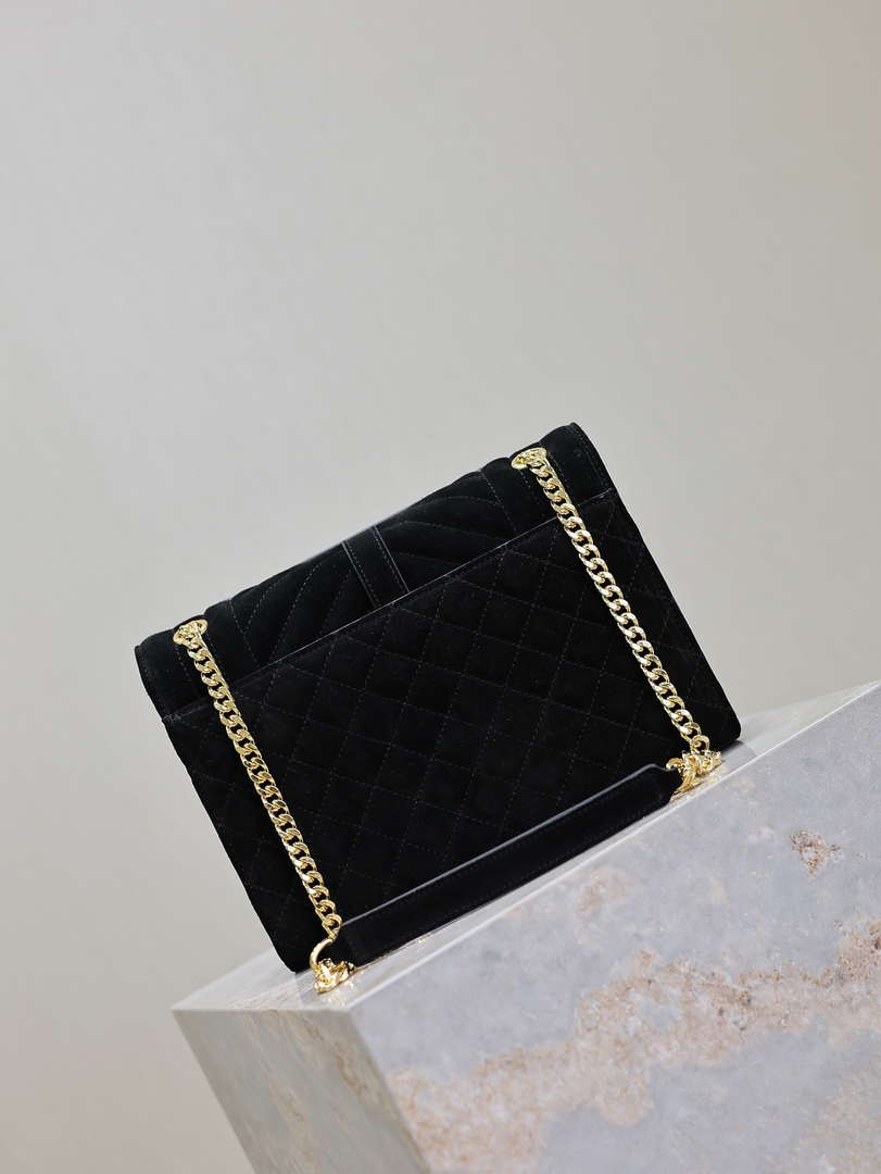 YSL 600185 Envelope Meduim In Black Suede Leather