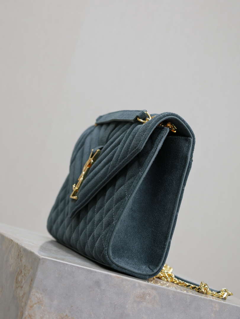 YSL 600185 Envelope Meduim In Light Blue Suede Leather