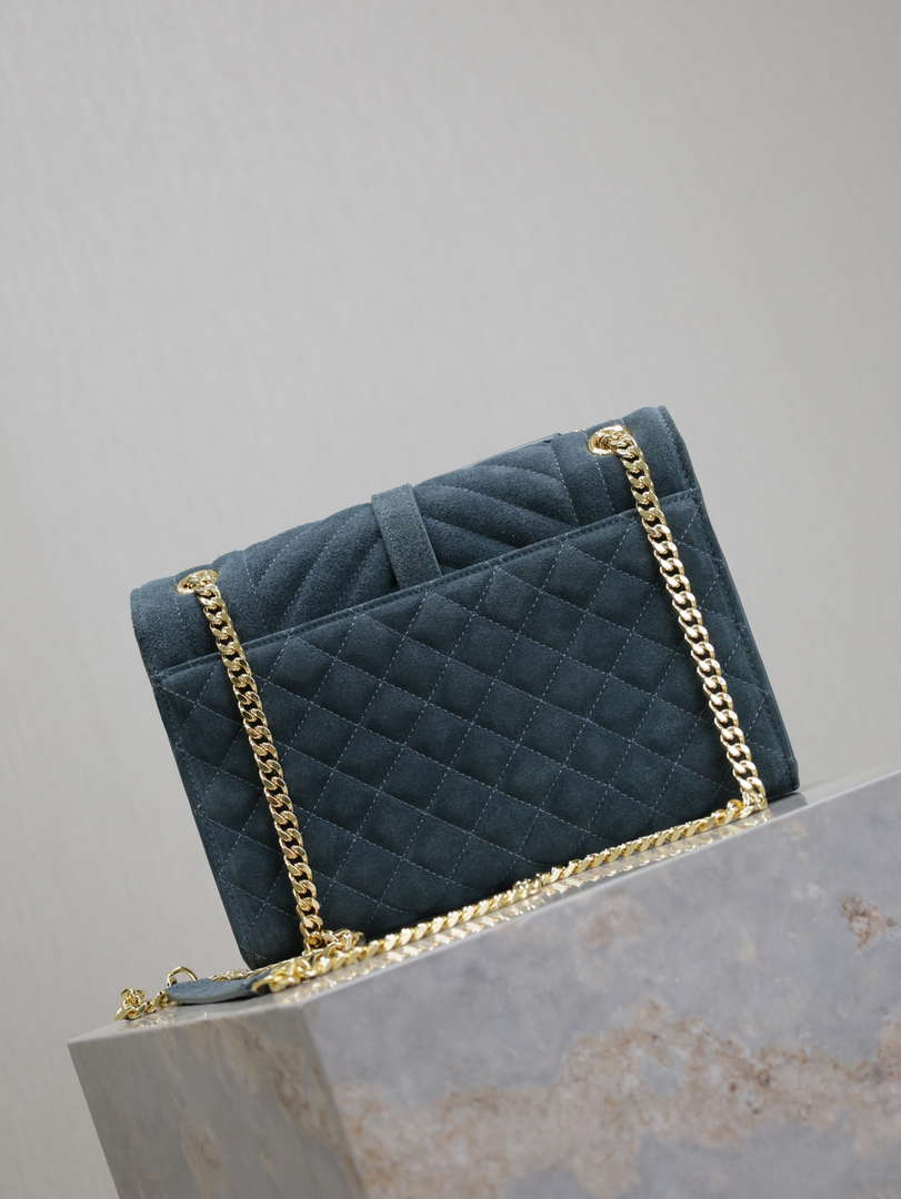 YSL 600185 Envelope Meduim In Light Blue Suede Leather