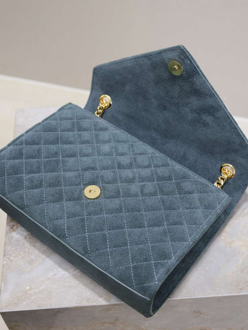 YSL 600185 Envelope Meduim In Light Blue Suede Leather