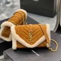 YSL 600195 Envelope Small In Quilted Brown Lambswool suede - Default Title - View 1