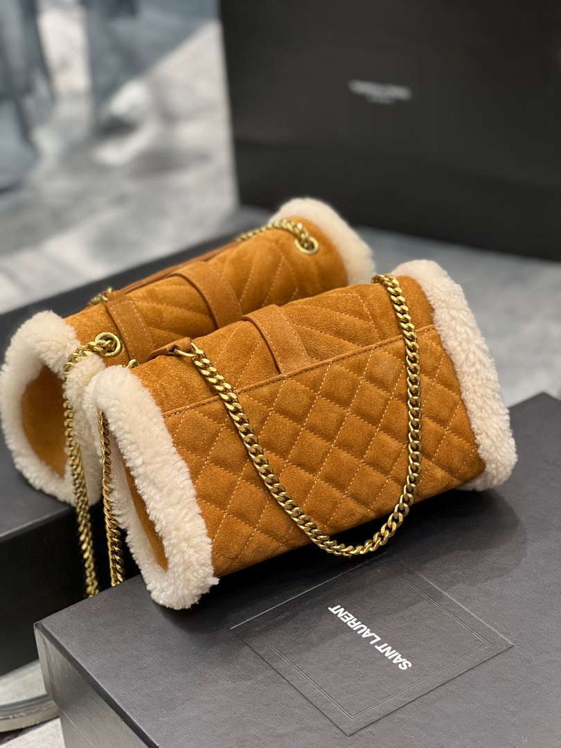 YSL 600195 Envelope Small In Quilted Brown Lambswool suede - Default Title - View 6