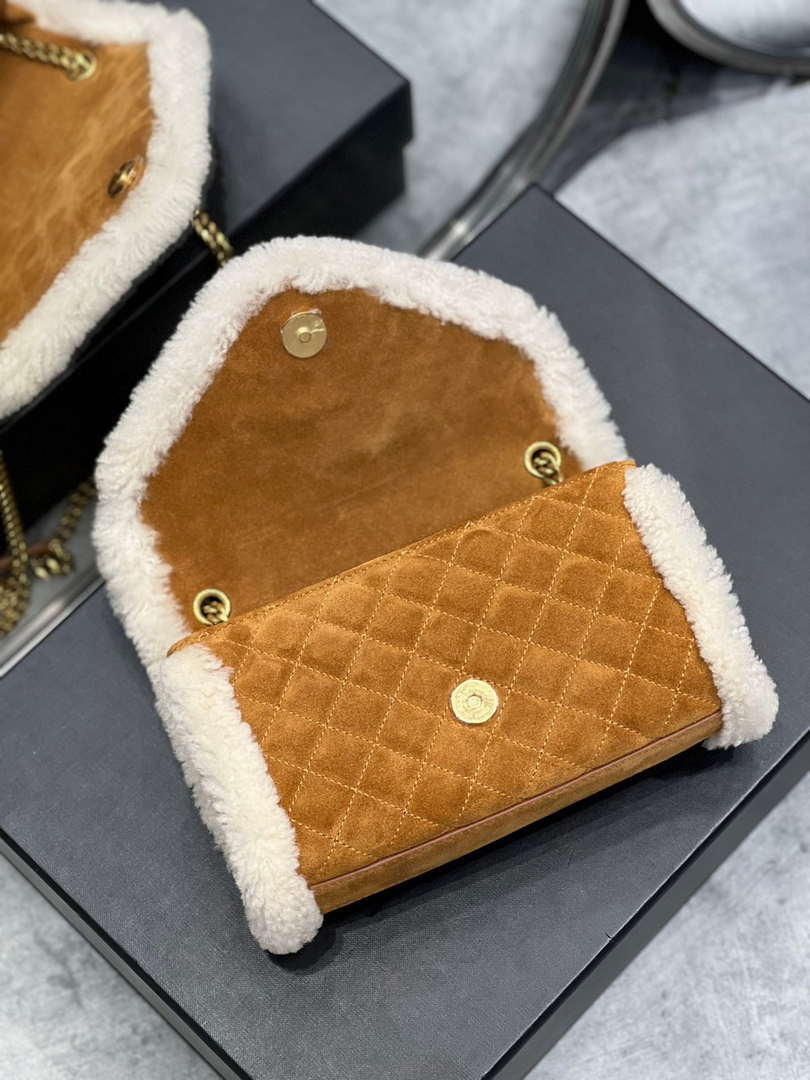YSL 600195 Envelope Small In Quilted Brown Lambswool suede - Default Title - View 8