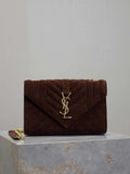YSL 600195 Envelope Small In Quilted Dark Brown Suede Leather
