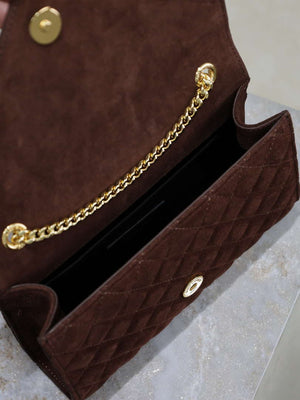 YSL 600195 Envelope Small In Quilted Dark Brown Suede Leather - Default Title - View 9