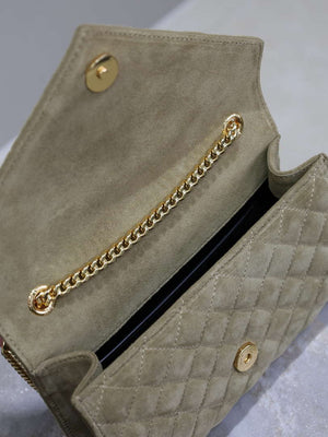 YSL 600195 Envelope Small In Quilted Dark Green Suede Leather - Default Title - View 8