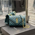 YSL 600195 Envelope Small In Quilted Grain De Poudre Embossed Leather Turquoise - Default Title - View 1