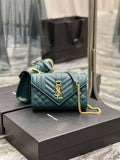 YSL 600195 Envelope Small In Quilted Grain De Poudre Embossed Leather Turquoise