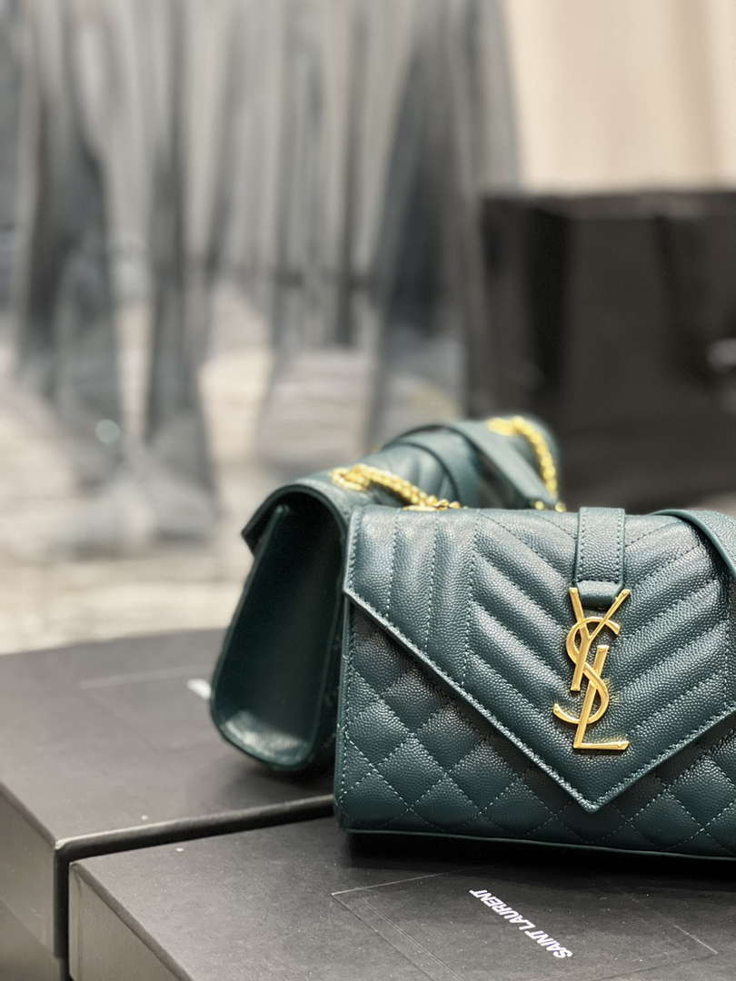 YSL 600195 Envelope Small In Quilted Grain De Poudre Embossed Leather Turquoise - Default Title - View 3