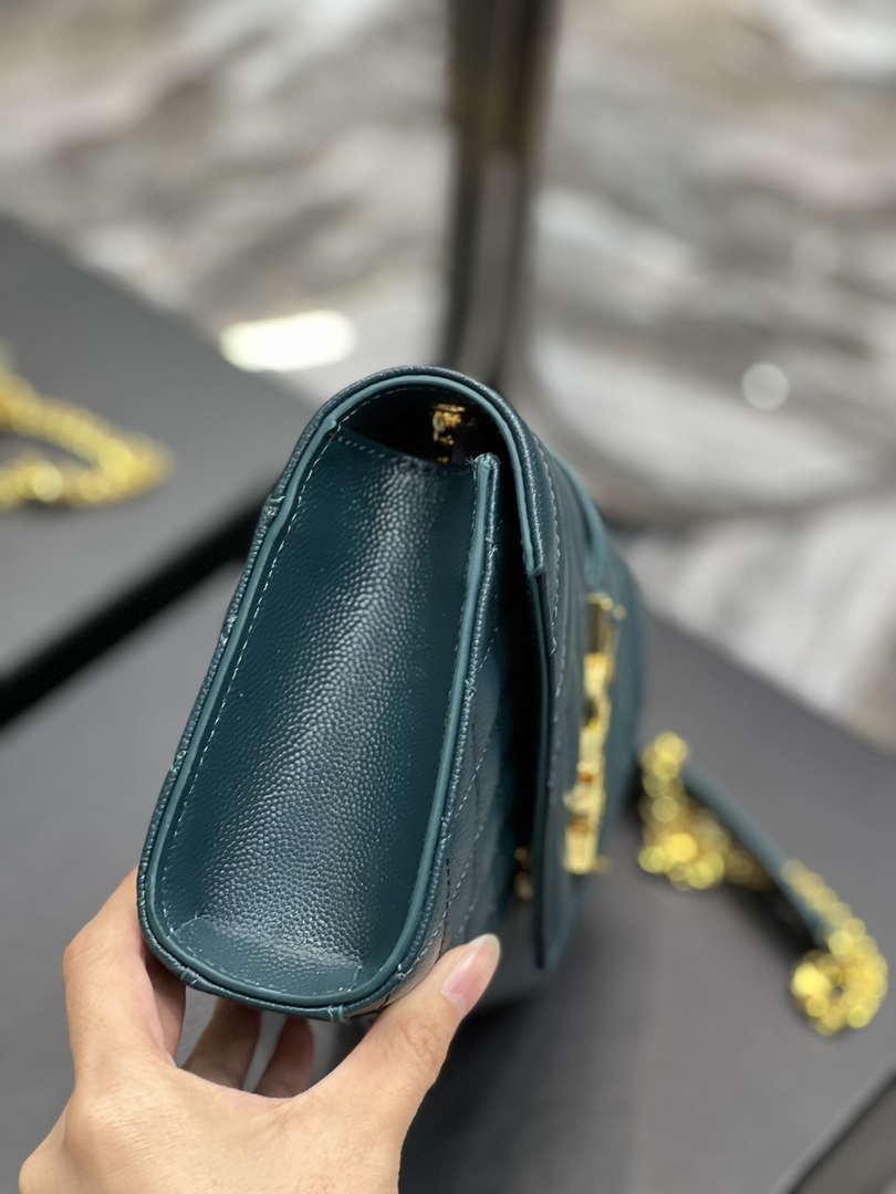 YSL 600195 Envelope Small In Quilted Grain De Poudre Embossed Leather Turquoise