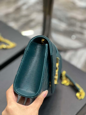 YSL 600195 Envelope Small In Quilted Grain De Poudre Embossed Leather Turquoise - Default Title - View 5