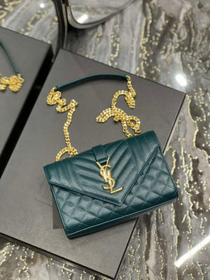YSL 600195 Envelope Small In Quilted Grain De Poudre Embossed Leather Turquoise - Default Title - View 7