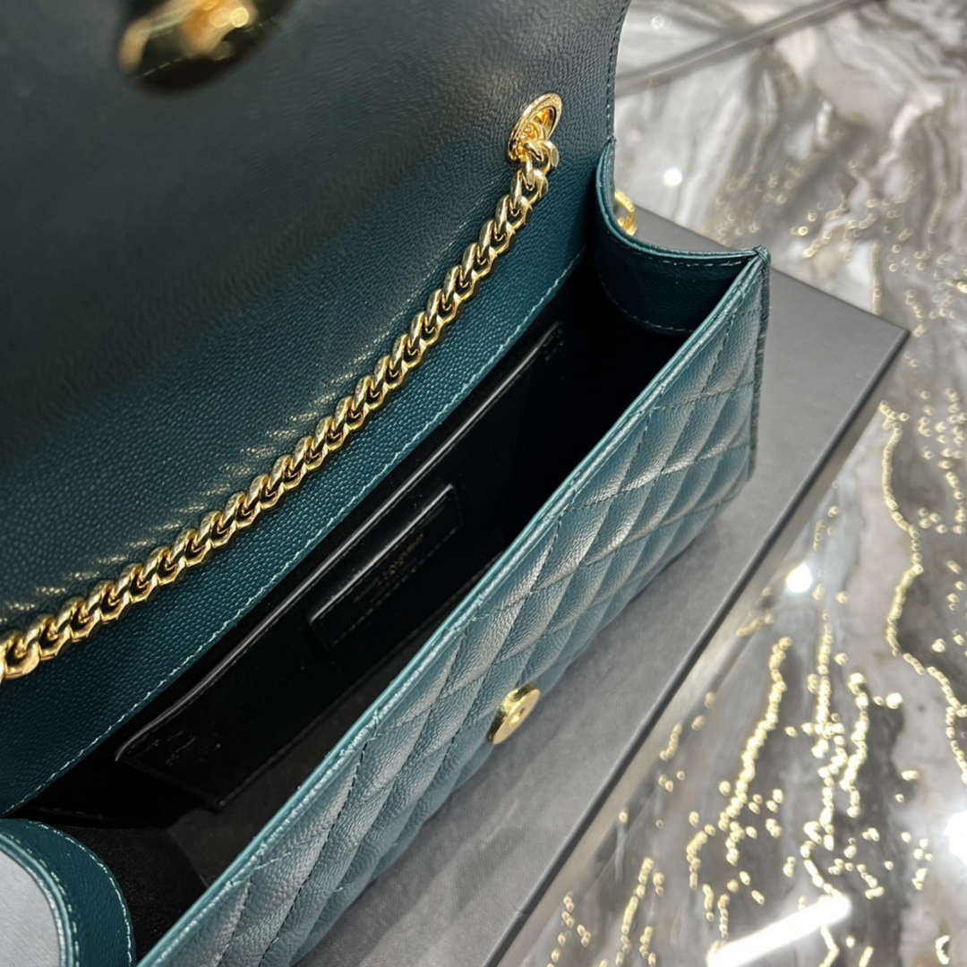 YSL 600195 Envelope Small In Quilted Grain De Poudre Embossed Leather Turquoise
