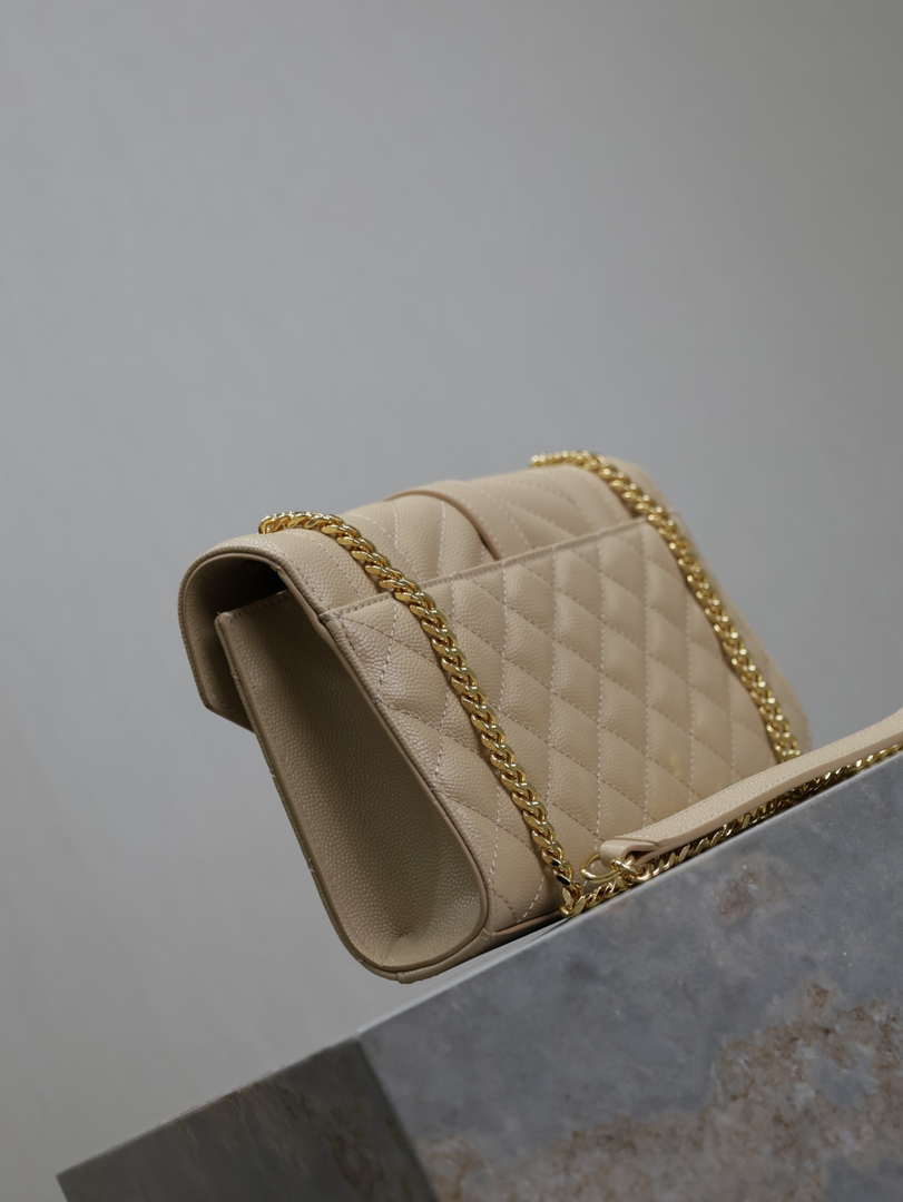 YSL 600195 Envelope Small In Quilted Grain De Poudre Embossed Leather Apricot