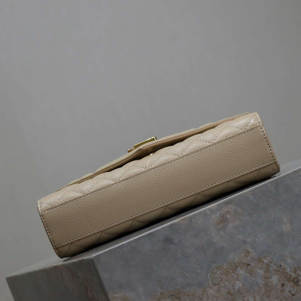 YSL 600195 Envelope Small In Quilted Grain De Poudre Embossed Leather Apricot
