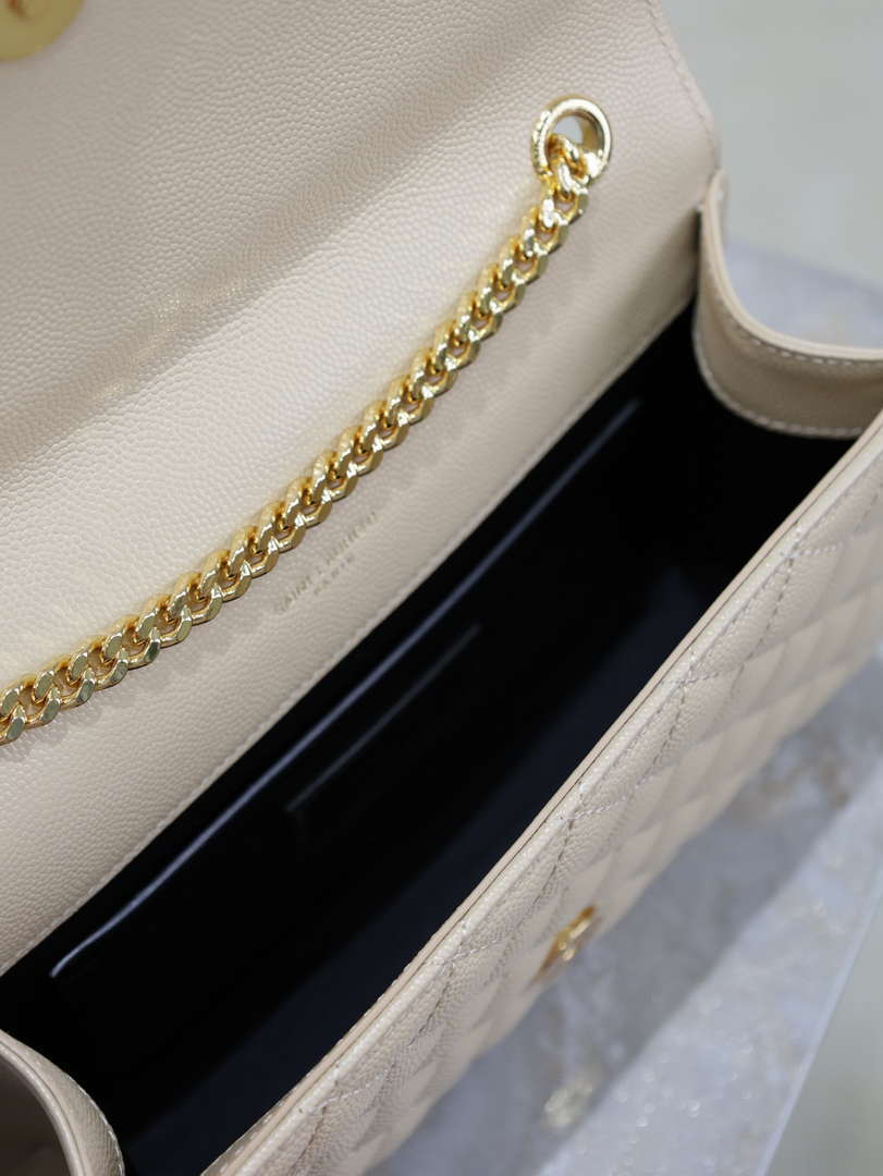 YSL 600195 Envelope Small In Quilted Grain De Poudre Embossed Leather Apricot