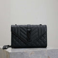 YSL 600195 Envelope Small In Quilted Grain De Poudre Embossed Leather Black with Black Hardware - Default Title - View 1