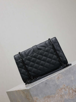 YSL 600195 Envelope Small In Quilted Grain De Poudre Embossed Leather Black with Black Hardware - Default Title - View 6