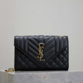 YSL 600195 Envelope Small In Quilted Grain De Poudre Embossed Leather Black Gold - Default Title - View 1
