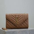 YSL 600195 Envelope Small In Quilted Grain De Poudre Embossed Leather Caramel - Default Title - View 1