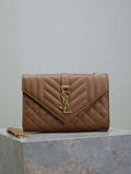 YSL 600195 Envelope Small In Quilted Grain De Poudre Embossed Leather Caramel