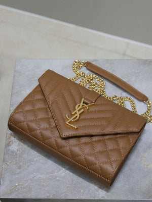 YSL 600195 Envelope Small In Quilted Grain De Poudre Embossed Leather Caramel - Default Title - View 7