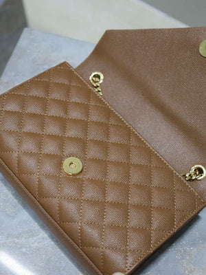 YSL 600195 Envelope Small In Quilted Grain De Poudre Embossed Leather Caramel - Default Title - View 8