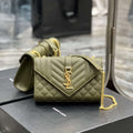 YSL 600195 Envelope Small In Quilted Grain De Poudre Embossed Leather Dark Green - Default Title - View 1