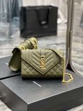YSL 600195 Envelope Small In Quilted Grain De Poudre Embossed Leather Dark Green