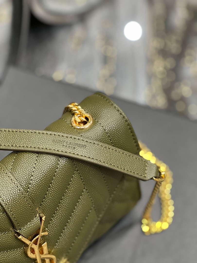 YSL 600195 Envelope Small In Quilted Grain De Poudre Embossed Leather Dark Green