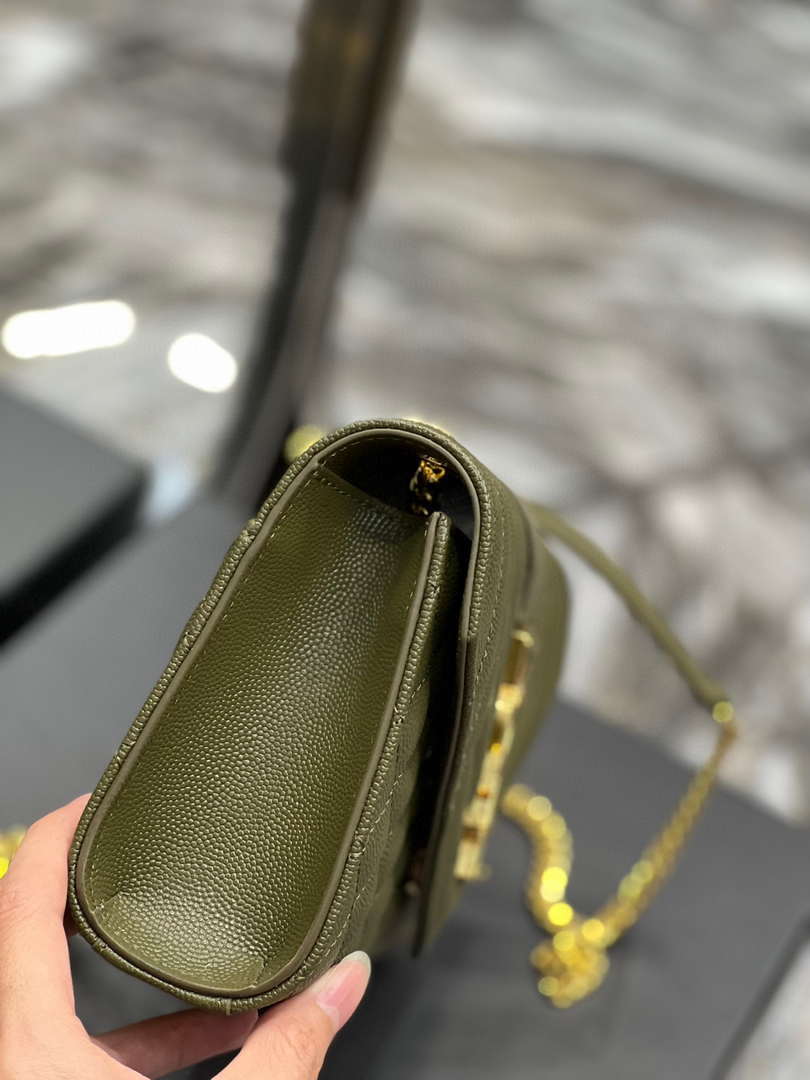 YSL 600195 Envelope Small In Quilted Grain De Poudre Embossed Leather Dark Green - Default Title - View 5