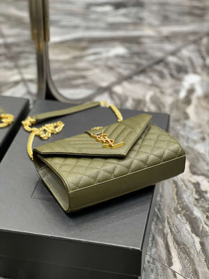 YSL 600195 Envelope Small In Quilted Grain De Poudre Embossed Leather Dark Green - Default Title - View 7