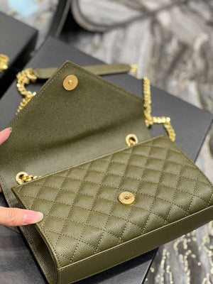 YSL 600195 Envelope Small In Quilted Grain De Poudre Embossed Leather Dark Green - Default Title - View 8