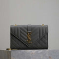 YSL 600195 Envelope Small In Quilted Grain De Poudre Embossed Leather Gray - Default Title - View 1