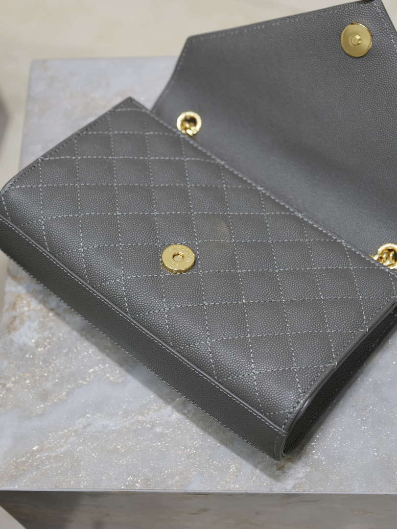 YSL 600195 Envelope Small In Quilted Grain De Poudre Embossed Leather Gray