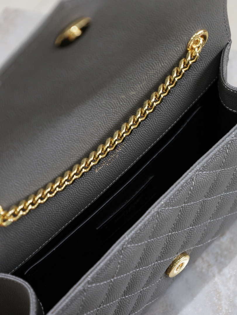 YSL 600195 Envelope Small In Quilted Grain De Poudre Embossed Leather Gray