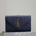YSL 600195 Envelope Small In Quilted Grain De Poudre Embossed Leather Navy Blue - Default Title - View 1