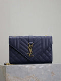 YSL 600195 Envelope Small In Quilted Grain De Poudre Embossed Leather Navy Blue