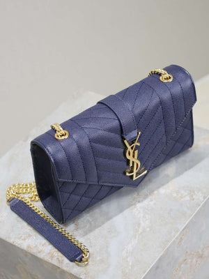 YSL 600195 Envelope Small In Quilted Grain De Poudre Embossed Leather Navy Blue - Default Title - View 5