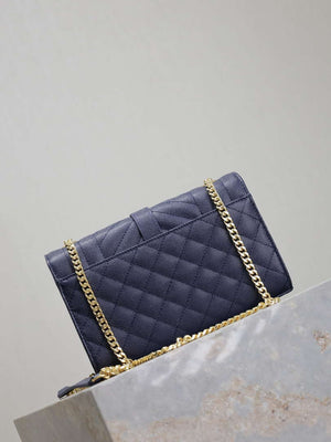 YSL 600195 Envelope Small In Quilted Grain De Poudre Embossed Leather Navy Blue - Default Title - View 6