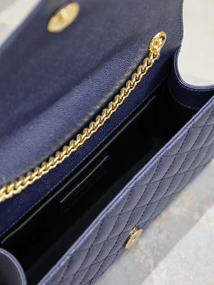 YSL 600195 Envelope Small In Quilted Grain De Poudre Embossed Leather Navy Blue - Default Title - View 9