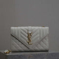 YSL 600195 Envelope Small In Quilted Grain De Poudre Embossed Leather White - Default Title - View 1