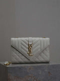 YSL 600195 Envelope Small In Quilted Grain De Poudre Embossed Leather White
