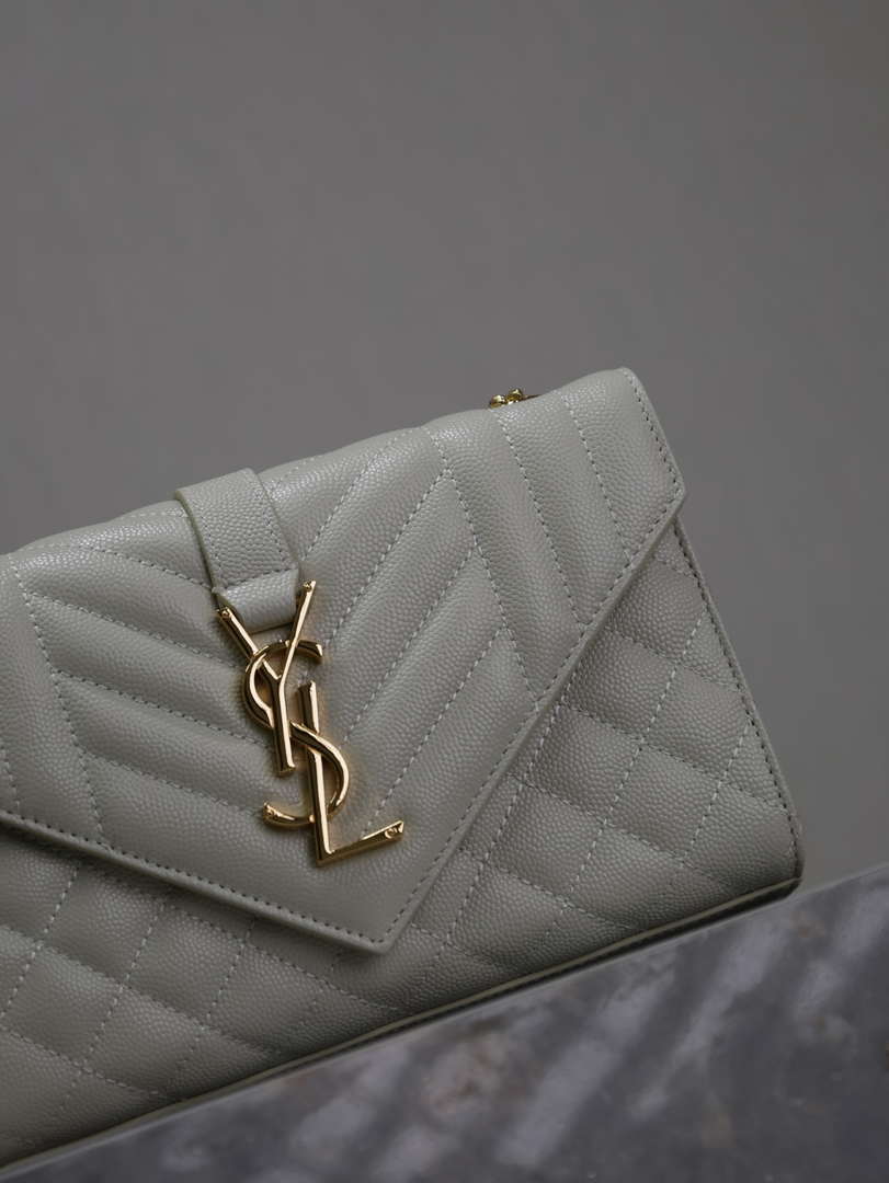 YSL 600195 Envelope Small In Quilted Grain De Poudre Embossed Leather White - Default Title - View 4