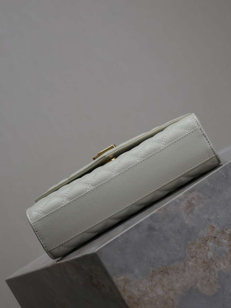 YSL 600195 Envelope Small In Quilted Grain De Poudre Embossed Leather White