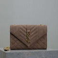 YSL 600195 Envelope Small In Quilted  Pink Suede Leather - Default Title - View 1