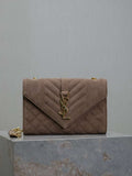 YSL 600195 Envelope Small In Quilted  Pink Suede Leather