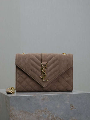 YSL 600195 Envelope Small In Quilted  Pink Suede Leather - Default Title - View 1