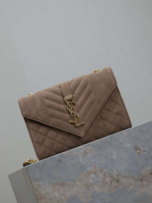 YSL 600195 Envelope Small In Quilted  Pink Suede Leather - Default Title - View 2